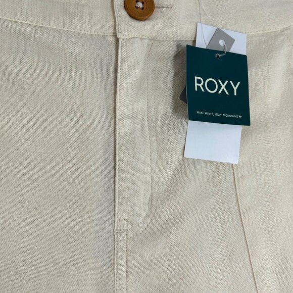 ROXY Oceanside High Rise Shorts Sz M Ivory White Structured Cotton Linen Woven - Picture 10 of 10